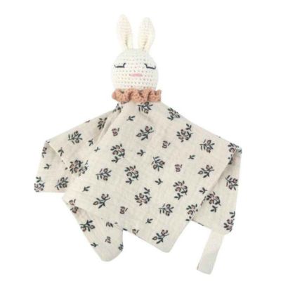 doudou bebe doux coton nature blanc imprime Lapinou Crochet