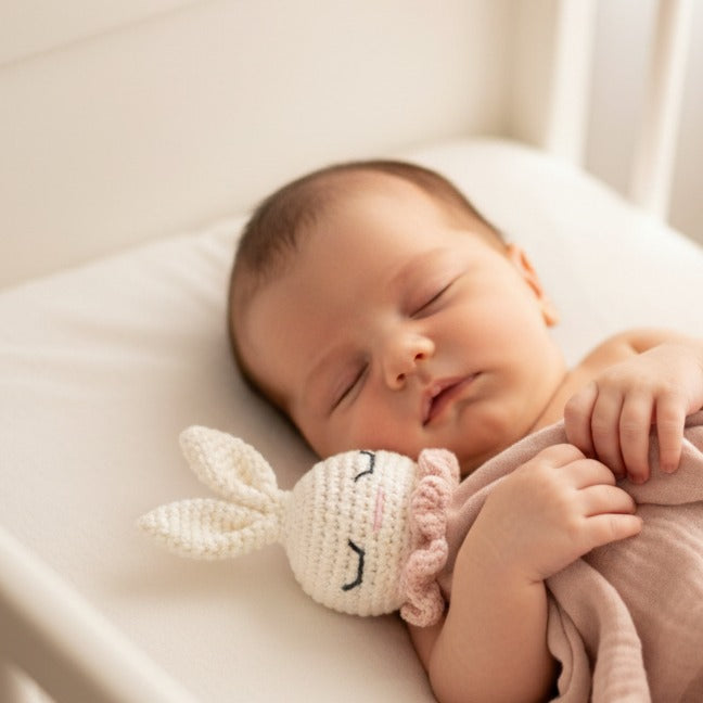 doudou bebe doux coton nature rose sommeil paisible Lapinou Crochet