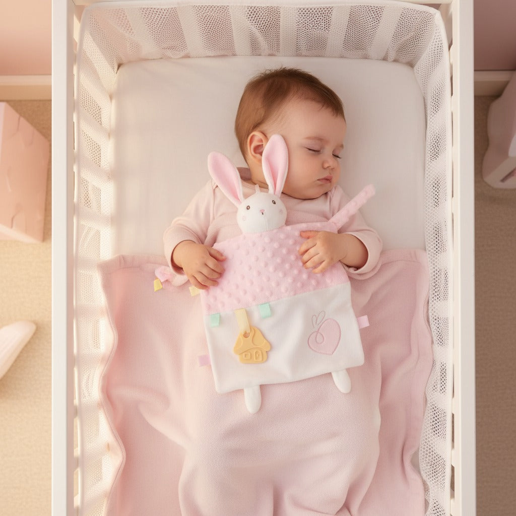doudou bebe lapin rose doux sommeil paisible Câlinou Serviette