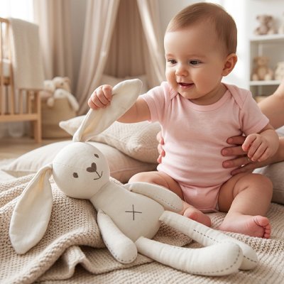 Doudou lapin blanc avec longues oreilles -Ultra-doux