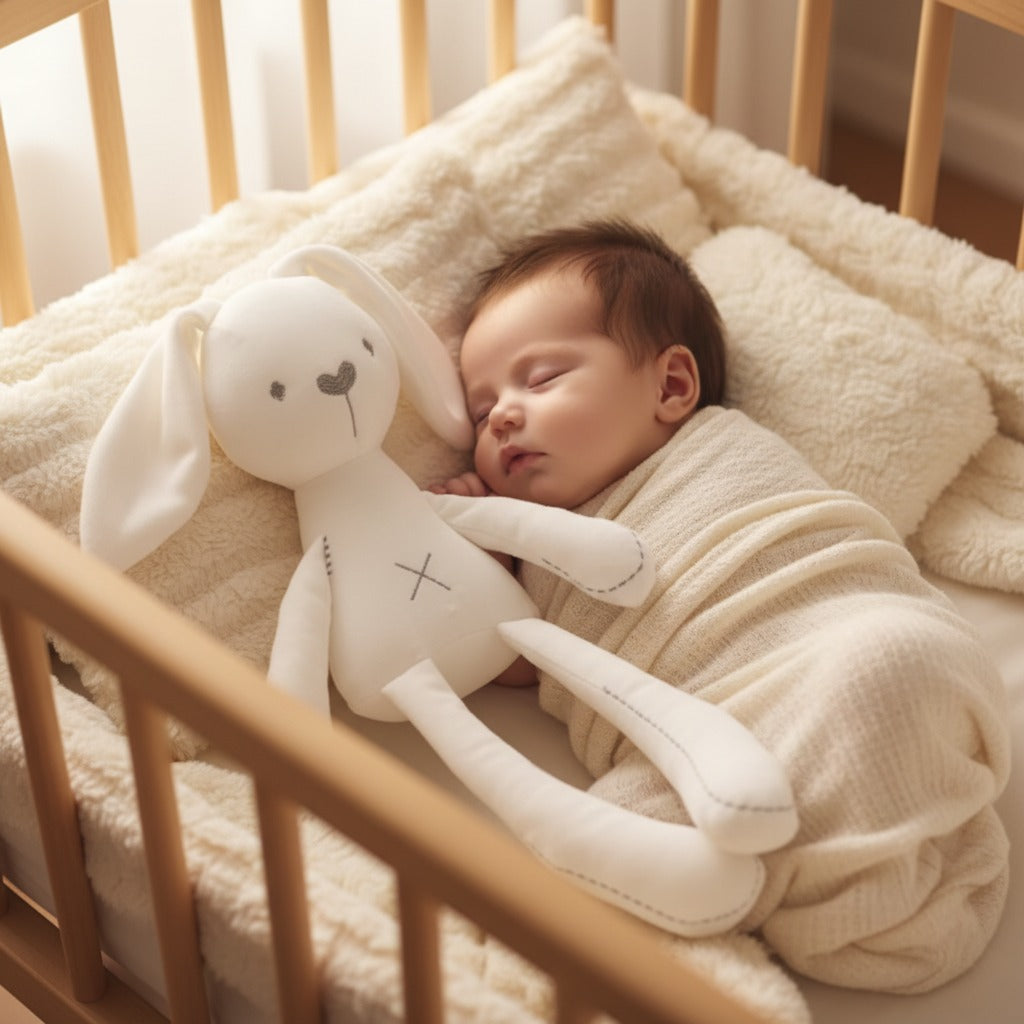doudou lapin blanc en peluche sommeil serein - Ultra-doux