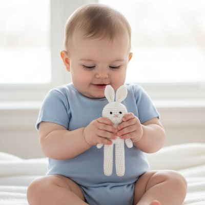 Doudou lapin en crochet blanc facile à saisir - Doux-Crochet