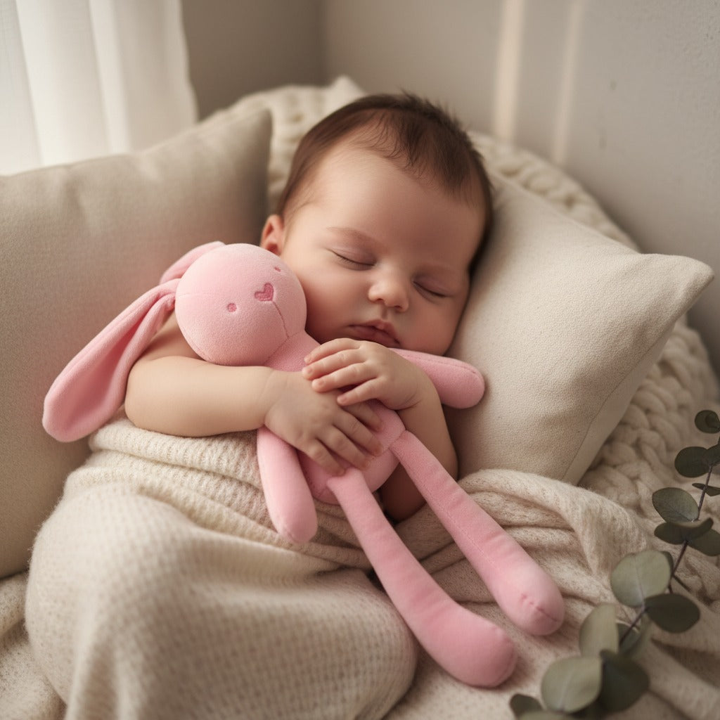doudou lapin rose en peluche sommeil paisible - Ultra-doux