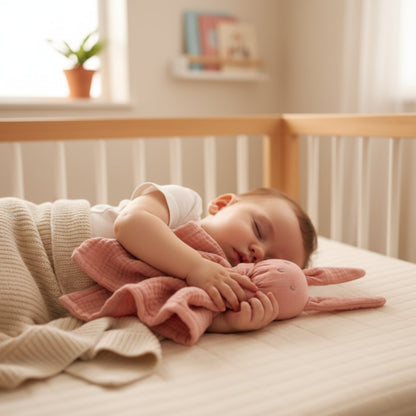 doudou plat lapin réconfortant coton pastel