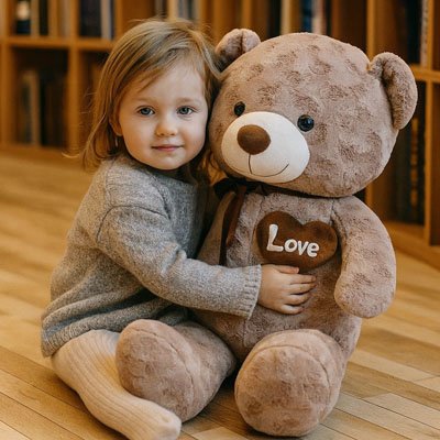 Fille tient Ours en peluche - Artisanal Doux