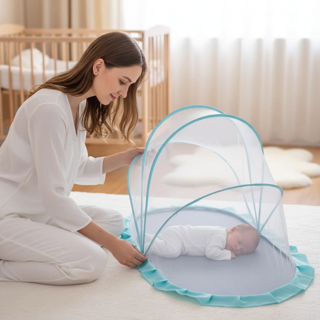 maman ajuste moustiquaire lit bébé sommeil paisible protection naturelle pliable