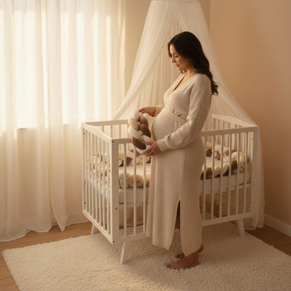 maman enceinte tenant tresse de lit bébé - Brun Clair