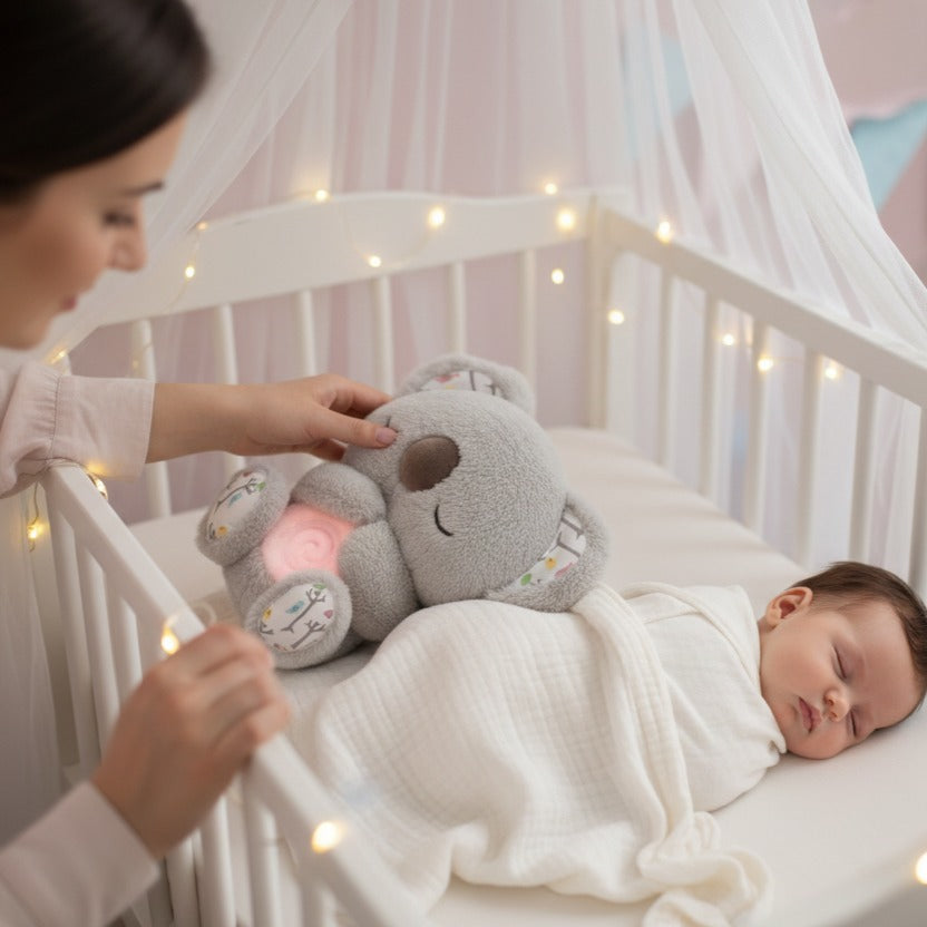 maman pose Peluche koala dans berceau sommeil profond Koala Douceur
