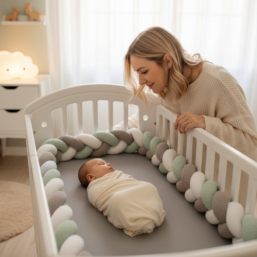maman regardant tendrement bébé dormir avec tresse de lit 3m Coton Douceur