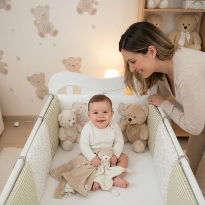 maman regarde bébé assit berceau Tour de lit bébé Ourson Reveur Coton Bio