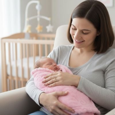 Maman sereine berce bébé enveloppé par petite couverture bebe rose - Soft Sleep