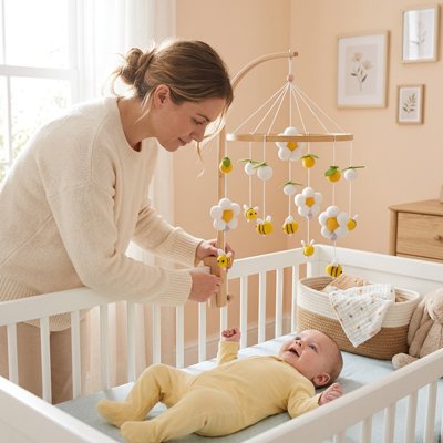 Maman souriante ajuste Mobile bébé - Apaisant Abeilles et Fleurs