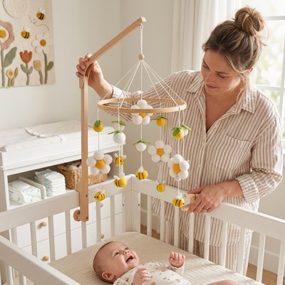 Mobile bébé avec figurine abeilles et fleurs - Apaisant Abeilles et Fleurs