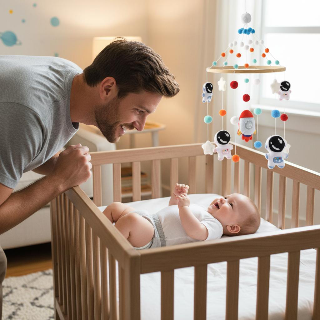 mobile bébé en bois stimulant spatial