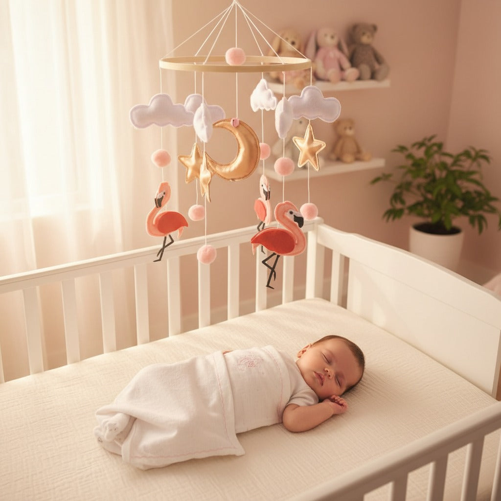 mobile bébé flamant rose sommeil confortable sweetdreams