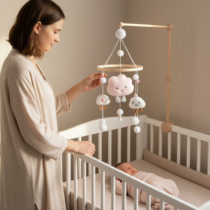 mobile bébé matériaux sains nuages souriants
