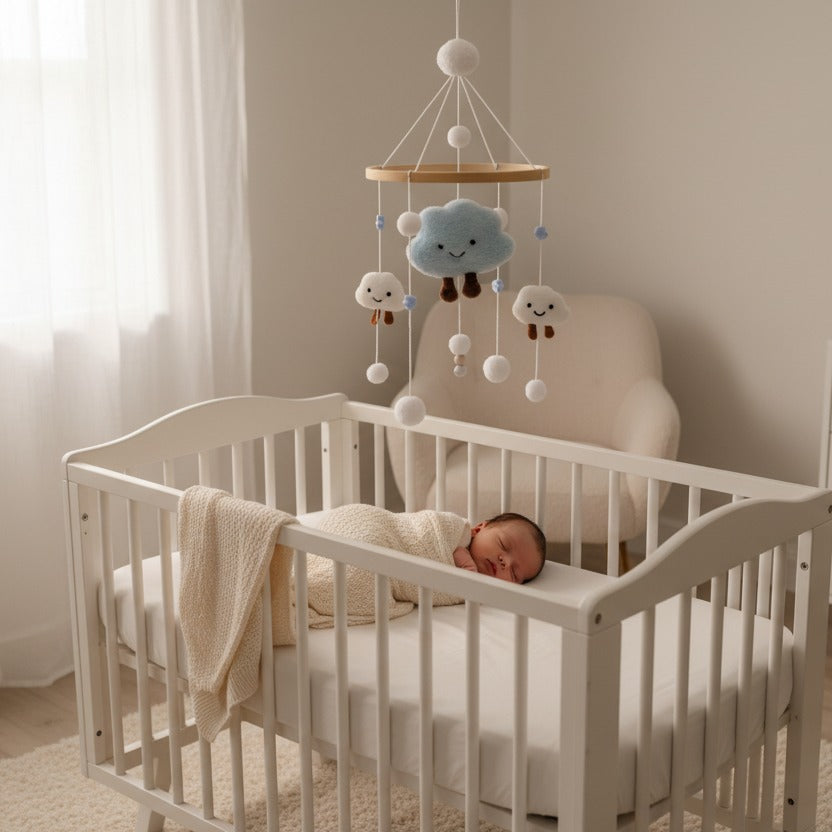mobile bébé sommeil confortable artisanal bois naturel