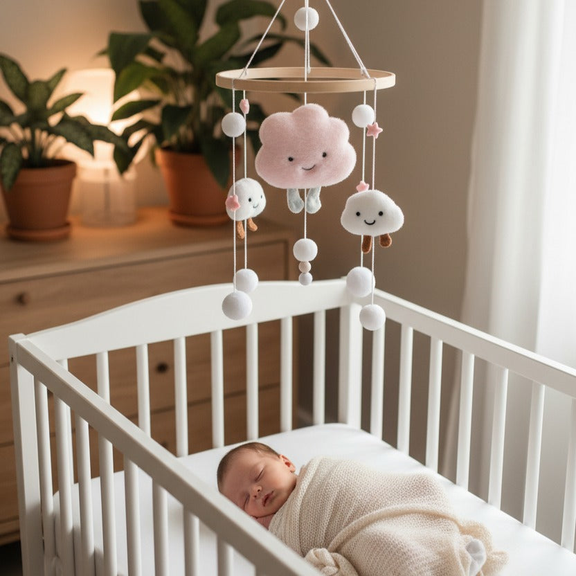 mobile bébé sommeil confortable nuages souriants