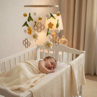 mobile bébé sommeil paisible artisanal bois feutrine