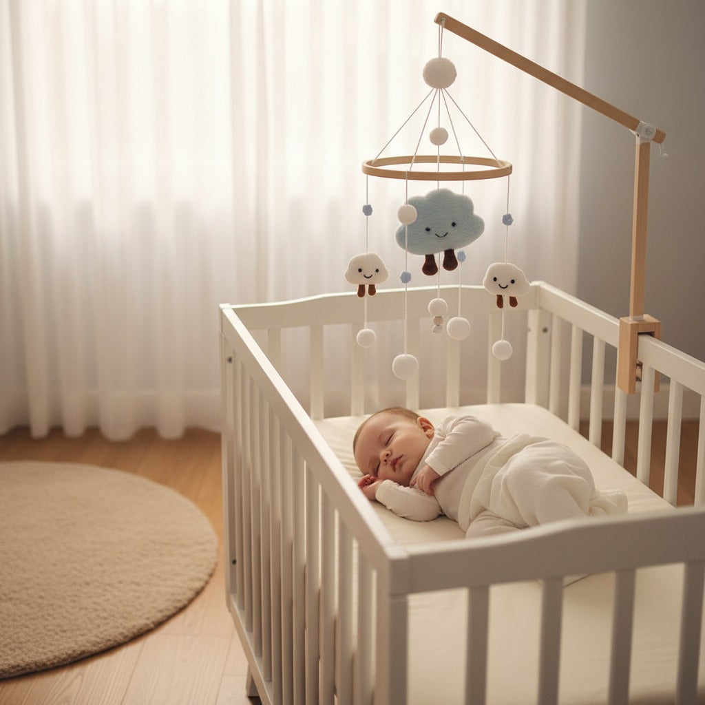 mobile bébé sommeil paisible artisanal bois naturel