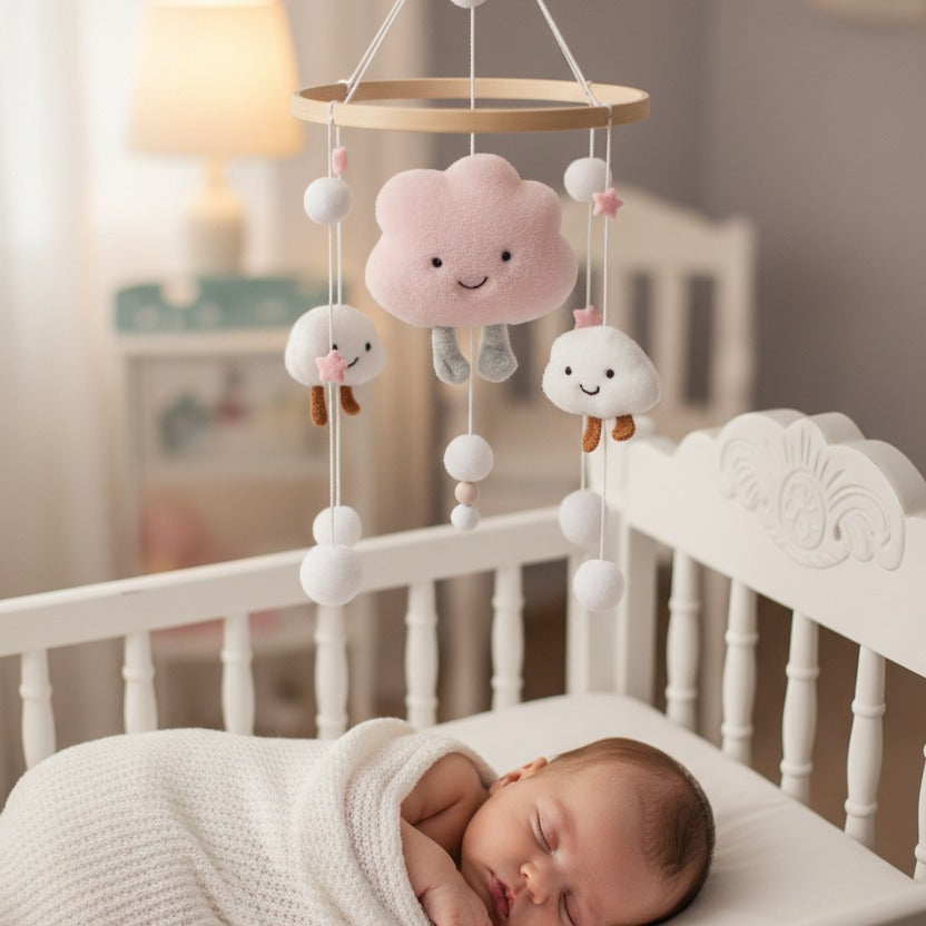 mobile bébé sommeil paisible nuages souriants