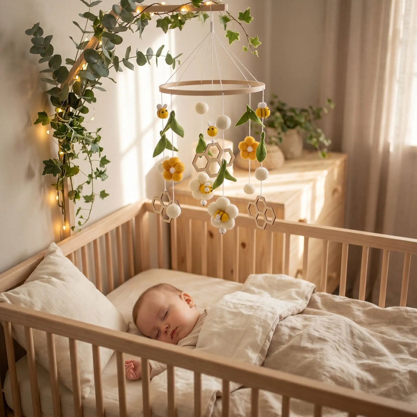mobile bébé sommeil serein artisanal bois feutrine