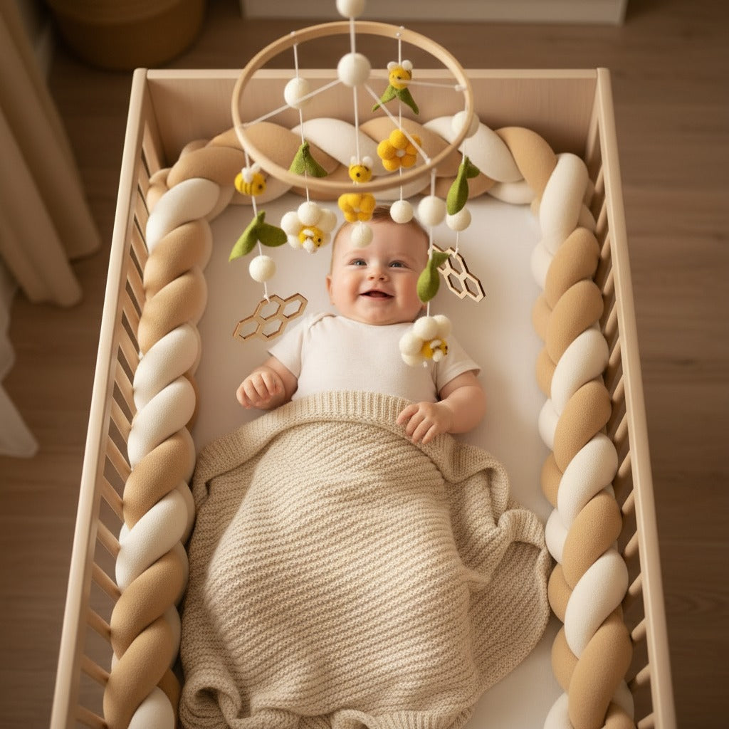 mobile bébé stimule en douceur artisanal bois feutrine