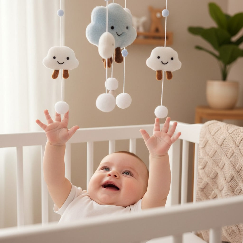 mobile bébé stimule en douceur artisanal bois naturel