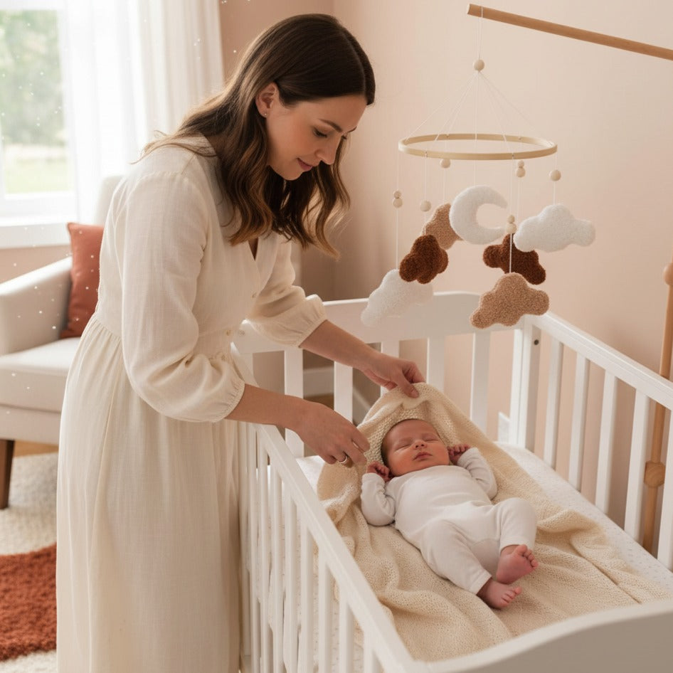 mobile musique bebe sommeil serein Nuages Marron douillets Berceuses Apaisantes