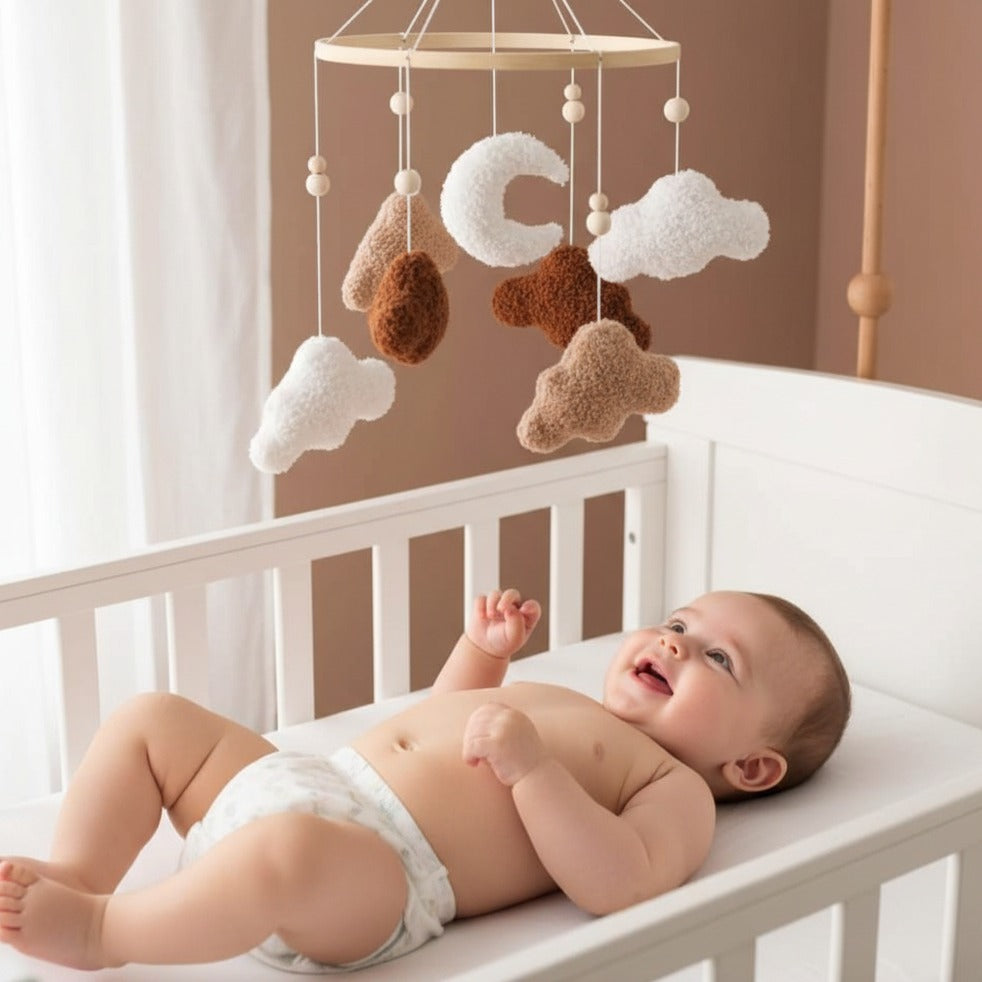 mobile musique bebe stimulant Nuages Marron Berceuses Apaisantes
