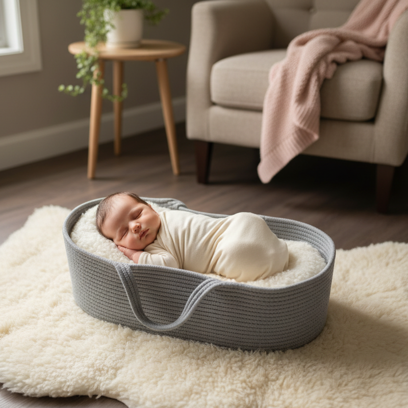 nouveau né dans couffin pour bebe confortable Coton Gris