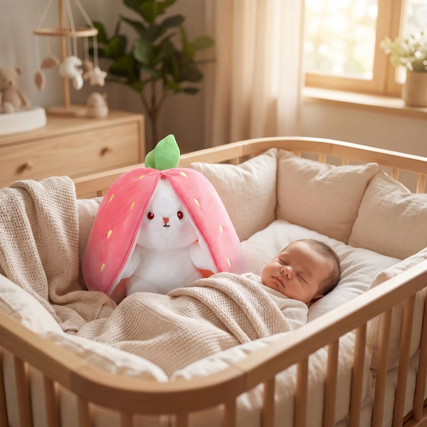 peluche lapin douce fraise sommeil paisible Doudou Réconfortant