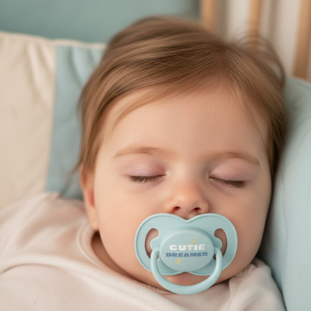 tétine bébé bleue avec trous serein paisible Petit Mot