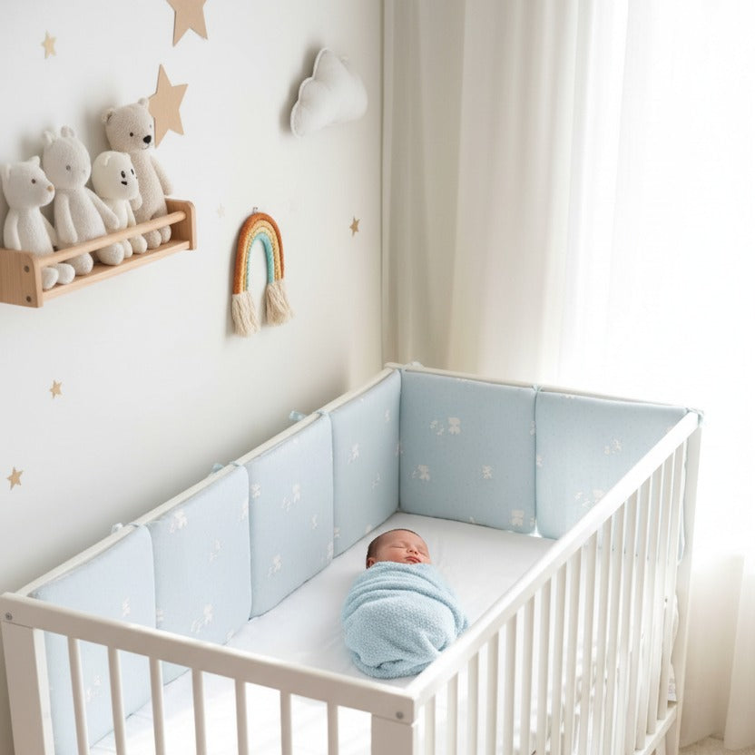 tour de lit bébé bleu sommeil paisible Cocon Protecteur Éléphant