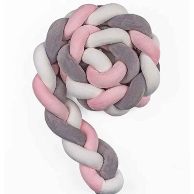 Tour de lit tressé doux rose gris blanc ZigZou