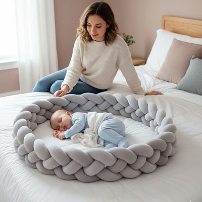 Tresse de lit 4 brins grise douce protectrice sommeil serein - Douce et Sécurisante