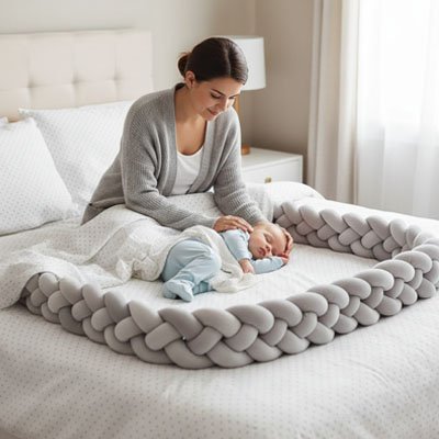 Tresse de lit 4 brins grise douce sécurisante sommeil paisible - Douce et Sécurisante
