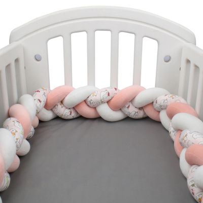 Tresse de lit bébé confortable rose blanc motif poussins TwistBumper Rose Cocotte