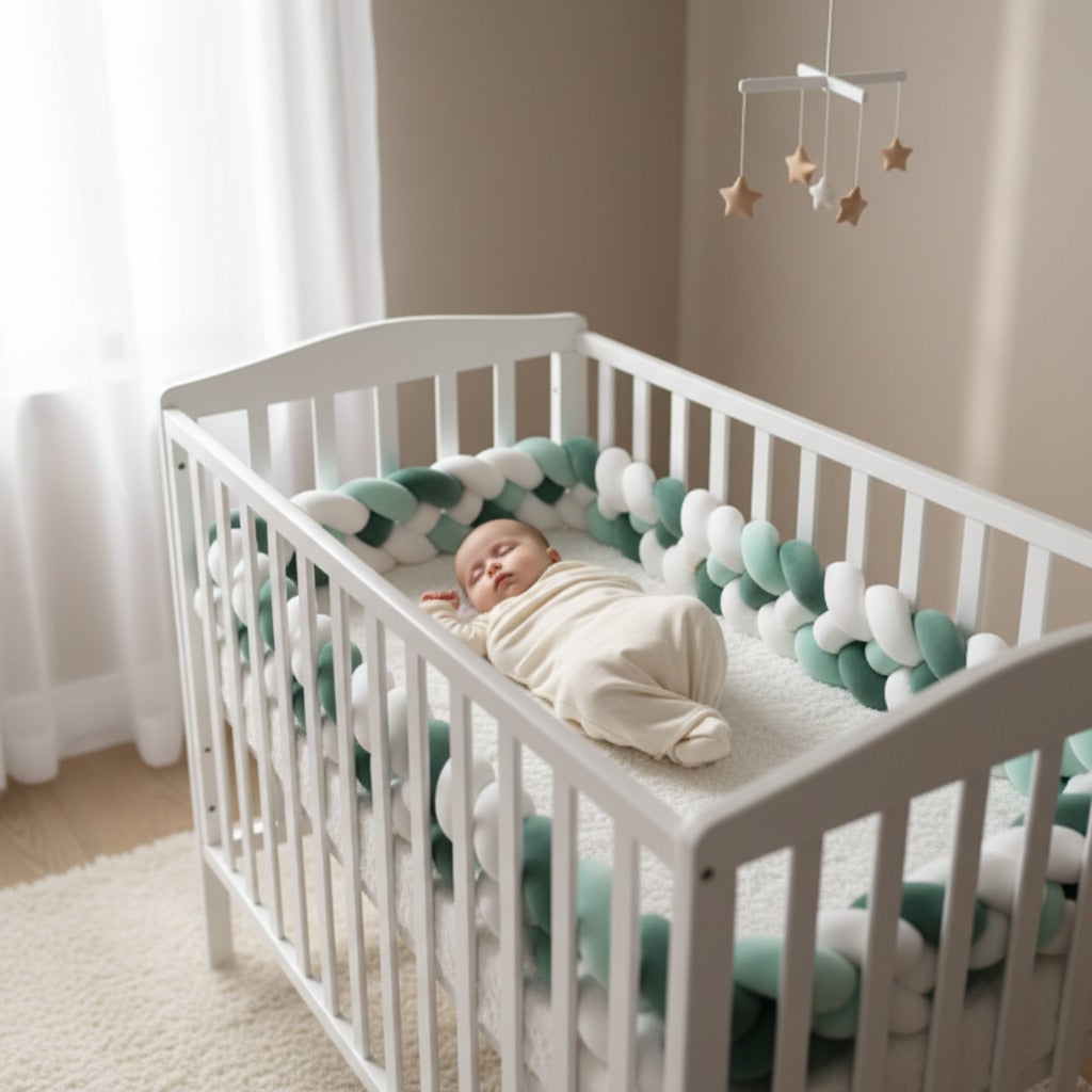 tresse de lit vert sauge protectrice blanc cocon protecteur