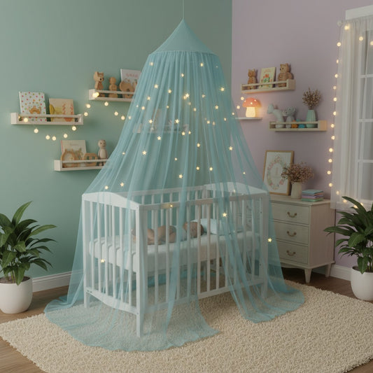 voile de lit bebe bleu Lumineux Étoilé