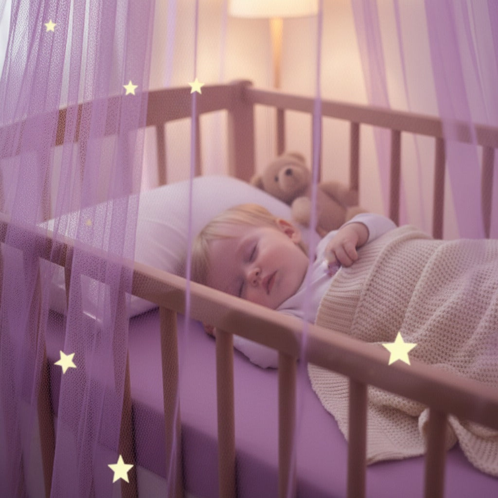voile lit bebe avec maille fine mauve anti moustiques