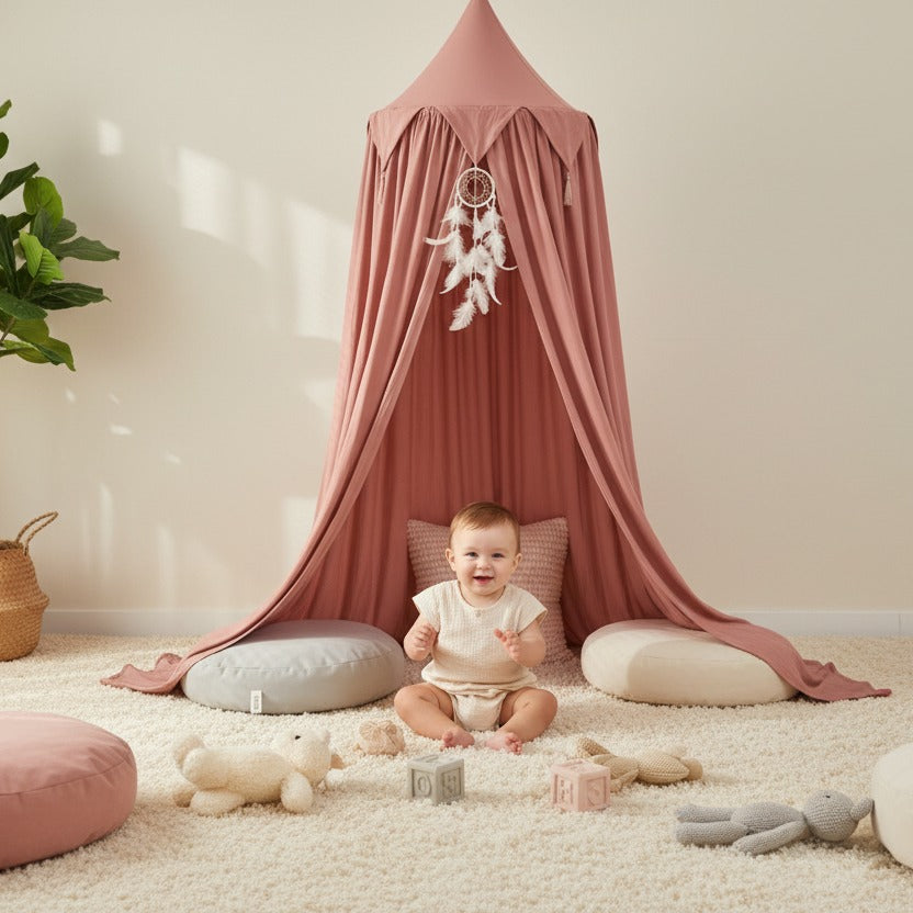 voile lit bebe coin jeu chaleureux terracotta