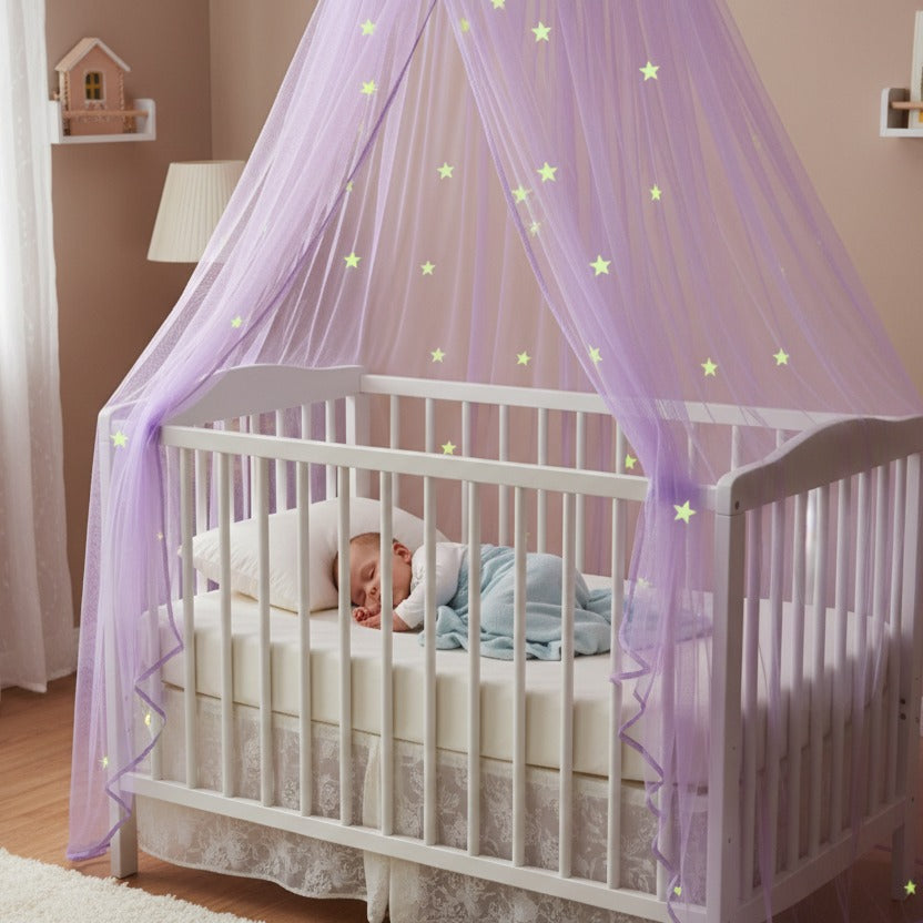 voile lit bebe sommeil paisible mauve anti moustiques